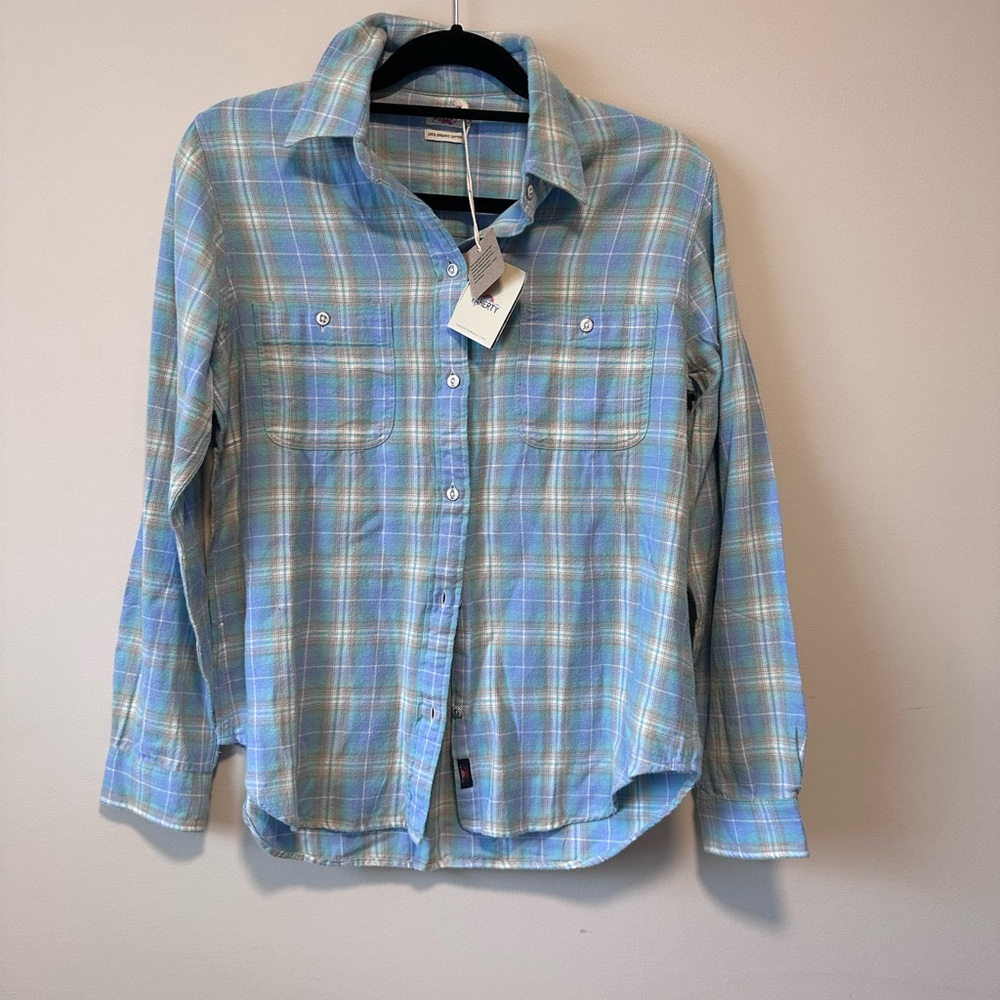 Faherty NWT Women’s Newport Shirt  Green & Blue Plaid